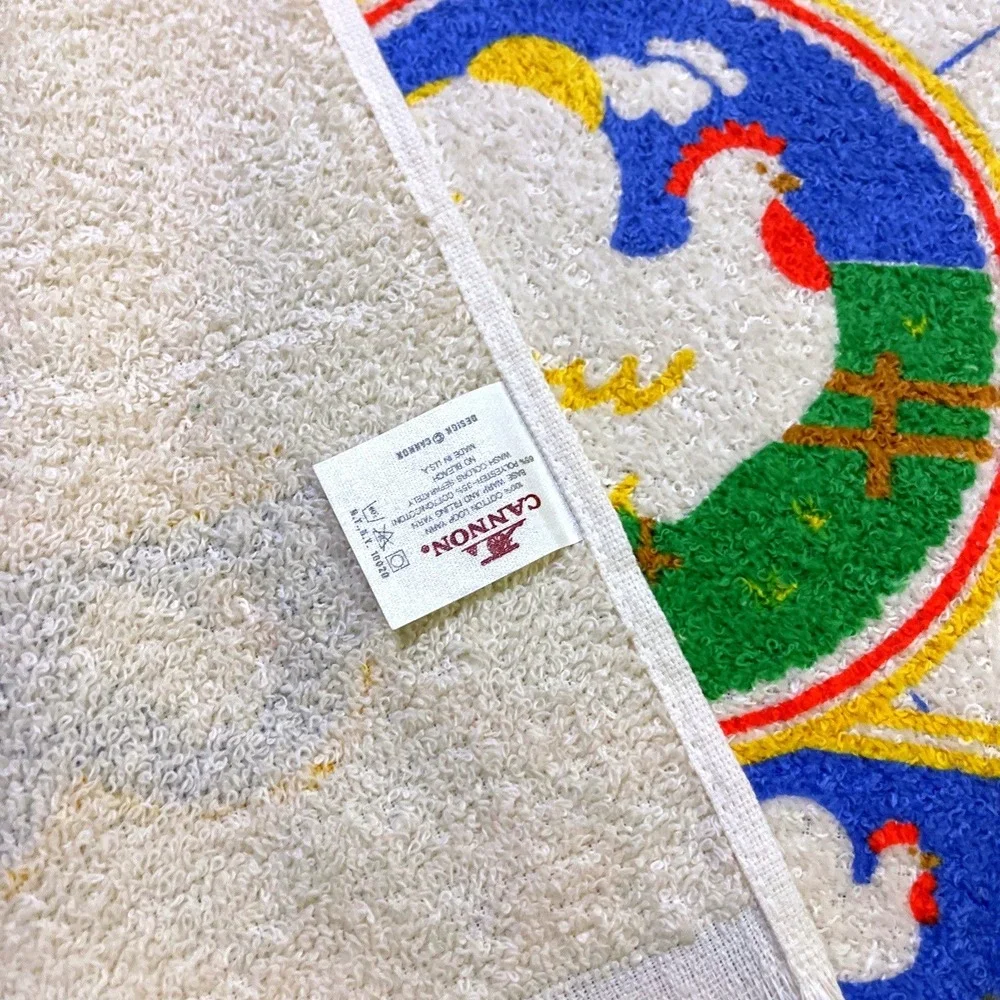 VTG CANNON‎ Hand Kitchen Towel Fringe 70s NOS Farmhouse Rooster Heart Checkered